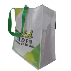 Bolsa cosida mediana personalizada en tarpaulin PE vista frontal con impresión a dos o cuatro lados